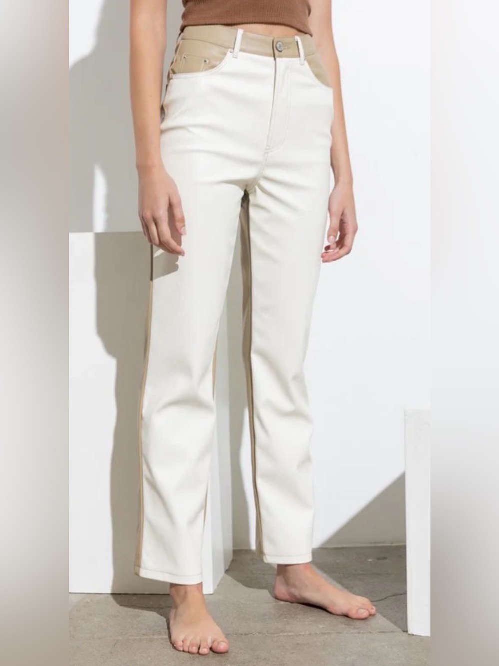 Women’s two tone Straight-Leg Faux Leather Pants - Size Small